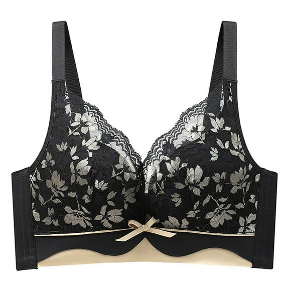 Women Lace Wireless Bra Comfort Strappy Push up Supportive Minimizer Bra Full Coverage Wave Trim Shaping Bralette, Black