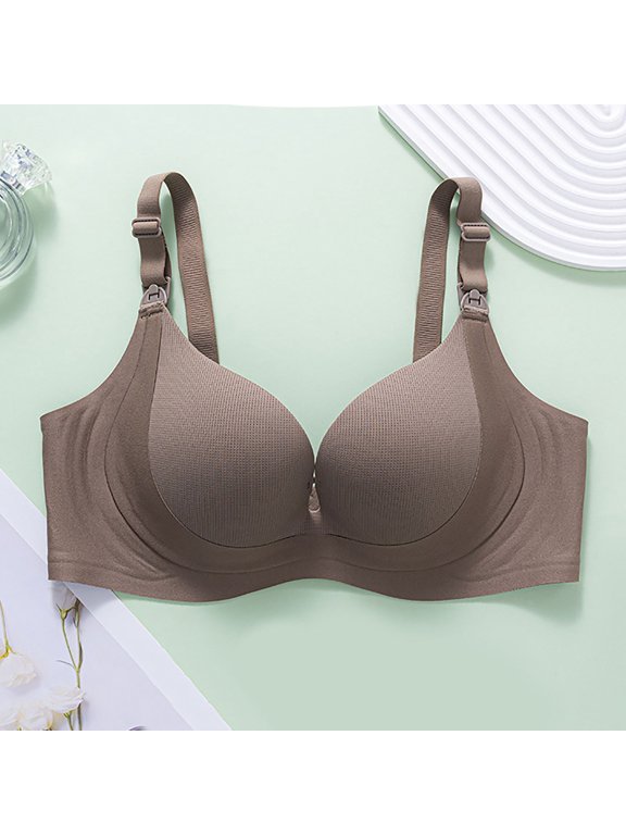 Women Lactation Bra Thin Cavity Cup Breathable Maternity Push Up Sag Support Nursing Underwire Seamless Comfort, 36, Brown