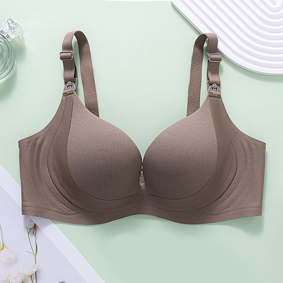 Women Lactation Nursing Bra Thin Cavity Cup Breathable Maternity Push Up Sag Support Seamless, 40, Brown