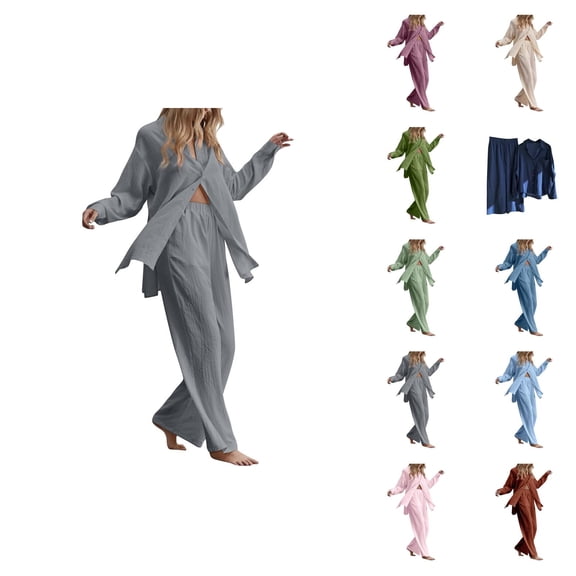 Women Ladies 2 Piece Retro Plus Size And Shirt Suit High Waist Slacks Suit Top Pants Long Sleeve Women Casual Pants