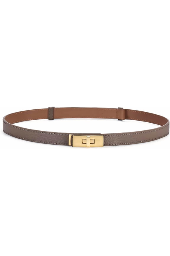 Women Ladies Adjustable Skinny Leather Belt Solid Alloy Turn Lock Slim Thin Belt For Dresses Jeans Pants