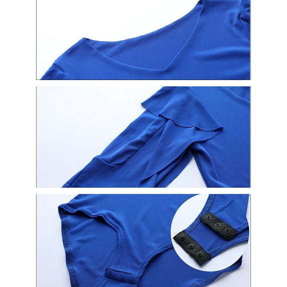 Women Ladies Adult Ballroom Walzt Dance Bodysuit Leotard Body Top Outfit Frill Arm Shirt V Cut Neck