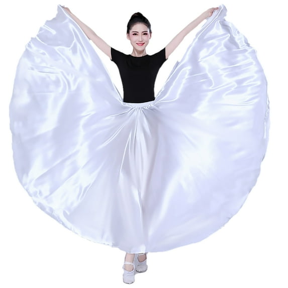 Women Ladies Adult Long Satin Dance Skirt For Practice Preformance Stage