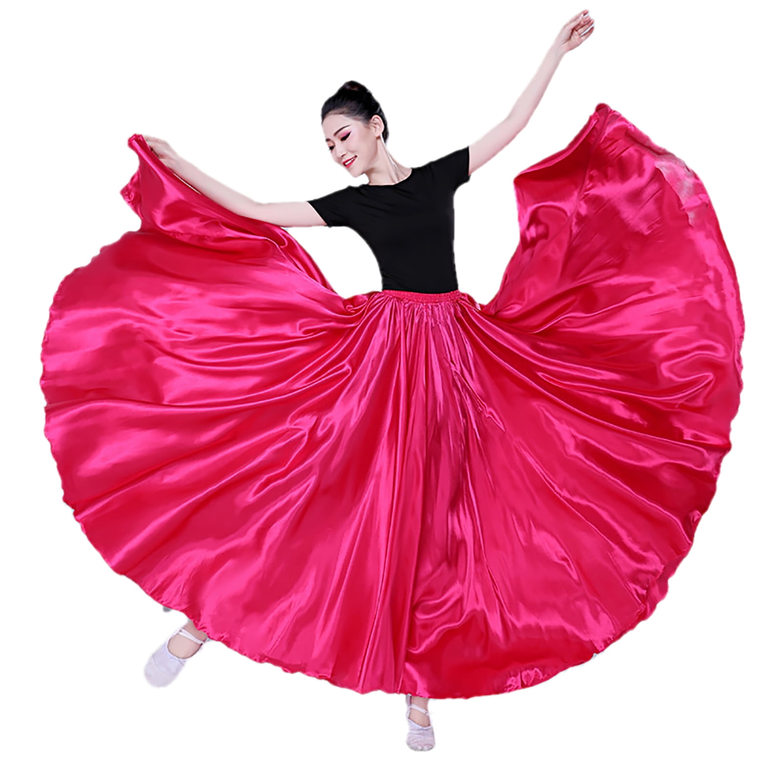 Women Ladies Adult Satin Long Flowy Dance Skirt For Practice