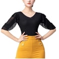 thumbnail image 1 of Women Ladies Body Top Viennese Waltz Rumba Dance Bodysuits Frill Sleeve Leotards V Neck, 1 of 1