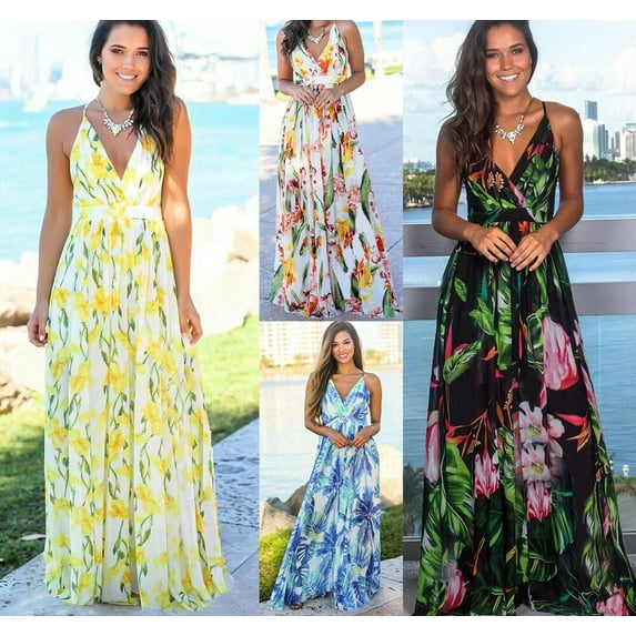 Women Ladies Boho Floral Maxi Dress Cocktail Party Evening Summer Beach Sundress