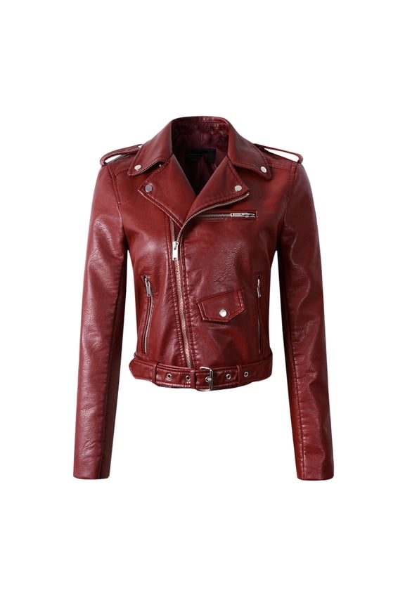 Women Ladies Fashion Coat Jacket The Belt Fashion Leather Cool Zipper Decoration Jacket Racing Style Jacket Figs Scrub Jacket Women plus Size Maternity Jacket Woman Warm Jackets Zipper Jacket Women