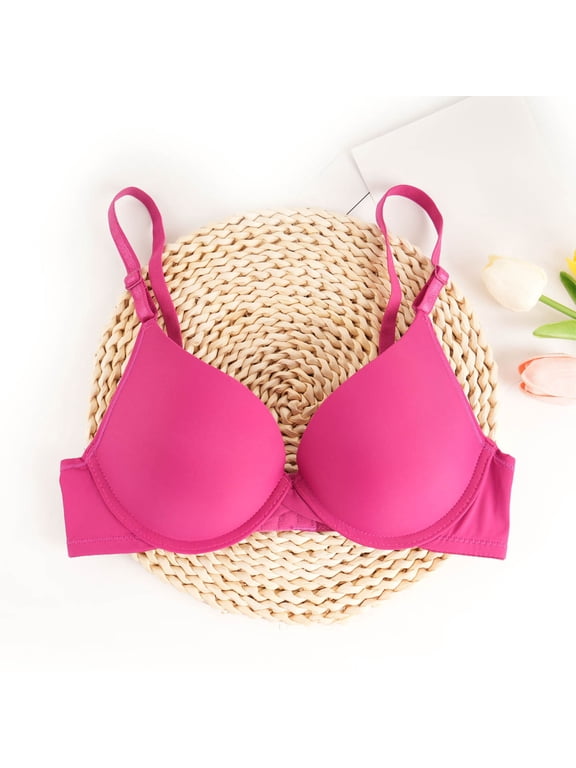 Women Ladies Front Closure Underwire Seamless Racer Back Push Up Padded Everyday Bra Bralette Underwear Hot Pink L