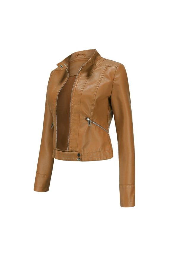 Women Ladies Lapel Motor Jacket Coat Zip Biker Short Punk Cropped Cot Outerwear