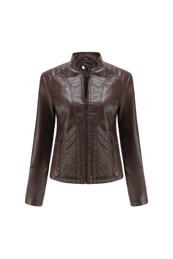 Women Ladies Lapel Motor Jacket Coat Zip Biker Short Punk Cropped Cot Outerwear