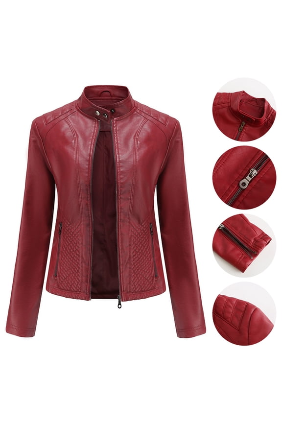 Women Ladies Lapel Motor Jacket Coat Zip Short Punk Cropped Cot Outerwear Jacket Womens Her Leather Coat Casual Zip up Fuzzy Coats Womens Thin Jacket Jackets for Women with Full Zipper Plain Jacket