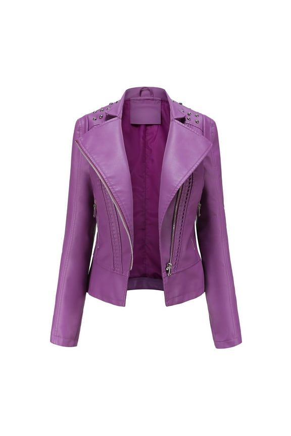 Women Ladies Lapel Motor Jacket Coat Zip Short Punk Cropped Tops