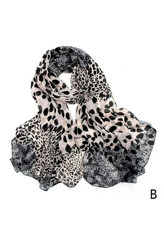 Women Ladies Leopard Print Soft Chiffon Shawl Neck Long Wrap Scarf 150*48 V2W1