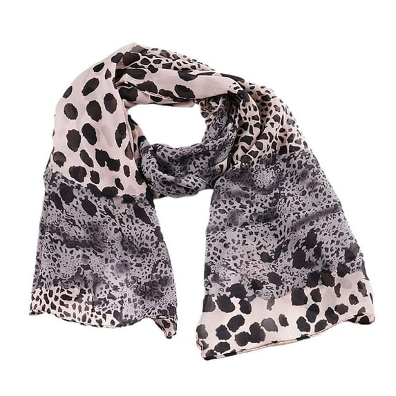 Women Ladies Leopard Print Soft Chiffon Shawl Neck Scarf Long H6W2