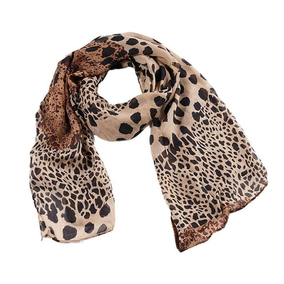 Women Ladies Leopard Print Soft Chiffon Shawl Neck Scarf Long O1M2