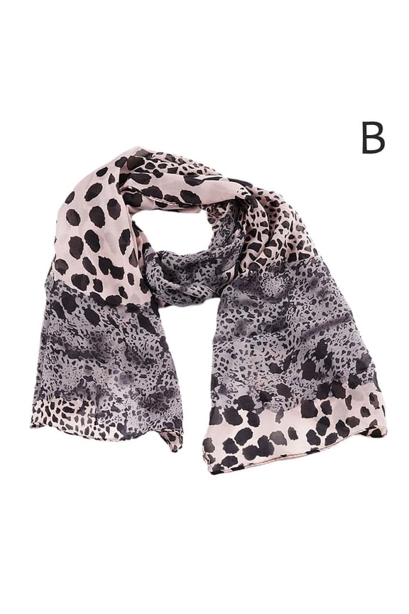 Women Ladies Leopard Print Soft Chiffon Shawl Neck 150*48cm Wrap Long Scarf X1 V4C7