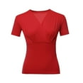 thumbnail image 1 of Women Ladies Plunge Wrap Neck Top For Latin Ballroom Dance Practice Preformance Red Short Sleeve, 1 of 1