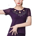 thumbnail image 1 of Women Ladies Rhinestone Embroidered Mesh Short Sleeve Top Cutout For Latin Ballroom Dance Practice Preformance, 1 of 5