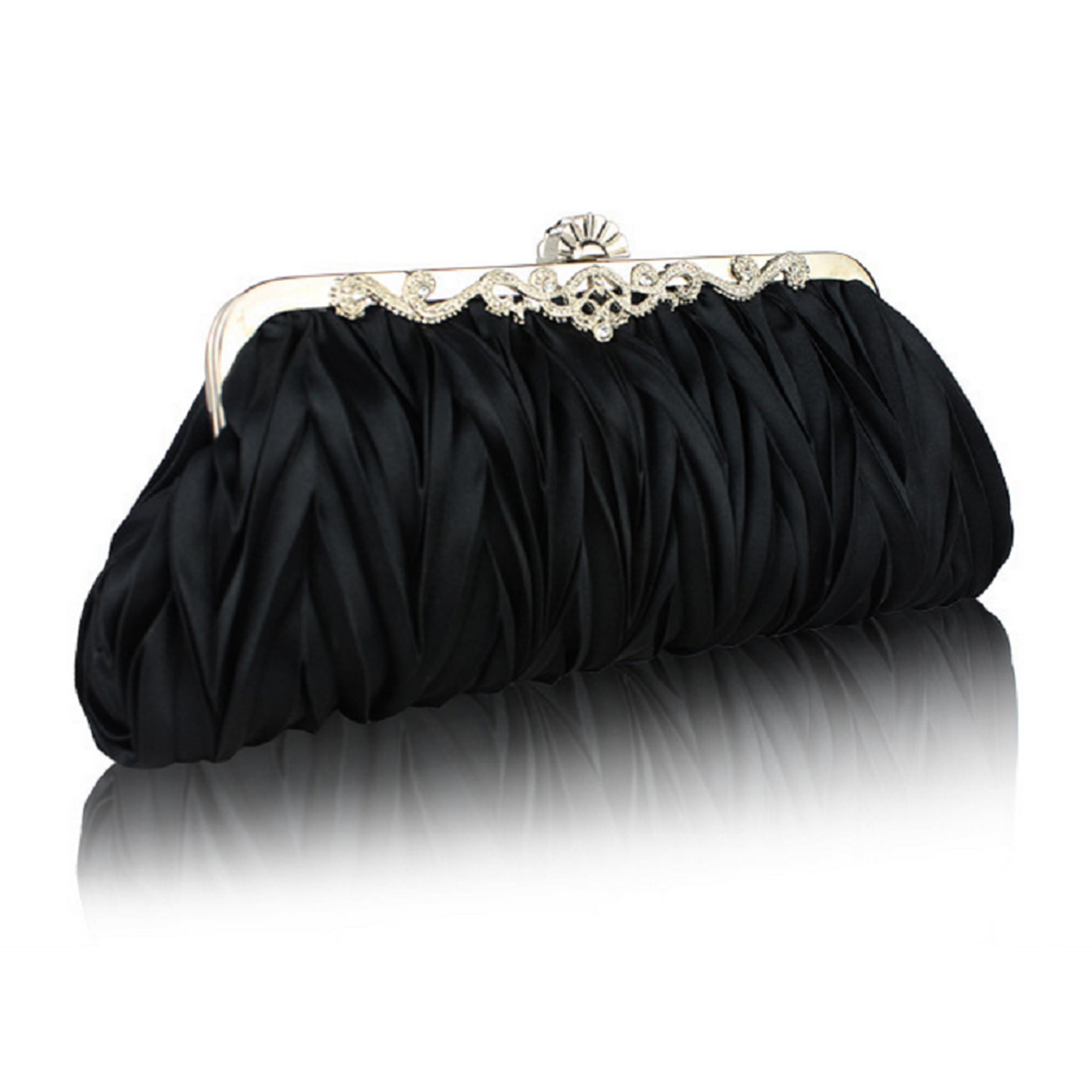 Women Ladies Satin Crystal Bridal Handbag Clutch Party Wedding Purse Evening Bag