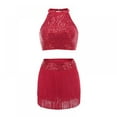 thumbnail image 1 of Women Ladies Sequin Crop Top Vest Tassel Dress Stage Dance Mini Skirt Dancewear, 1 of 8