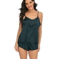 thumbnail image 1 of Women Ladies Sexy Silk Pajamas Sleepwear Set V neck Camisole & Shorts with Elastic Waist Adjustable Straps Lingerie Satin Nightwear, 1 of 8