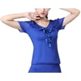 thumbnail image 1 of Women Ladies Short Sleeve Ruffle Neck Layering Top Latin Salsa Cha Cha Line Dance, 1 of 3