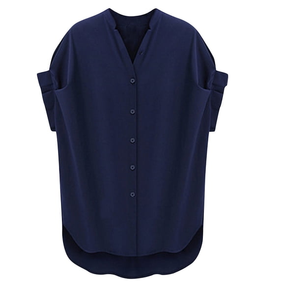 Women Ladies Short Sleeve Solid Summer Casual V Neck Blouse Top Shirts Plus