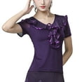 thumbnail image 1 of Women Ladies Short Sleeve V Neck Frill Blouse Waltz Foxtrot Tango Dance Tops, 1 of 2
