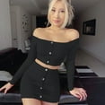 thumbnail image 1 of Women Ladies Skirt Outfits Off Shoulder Crop Top T-Shirt Mini Skirt Dress Set, 1 of 2