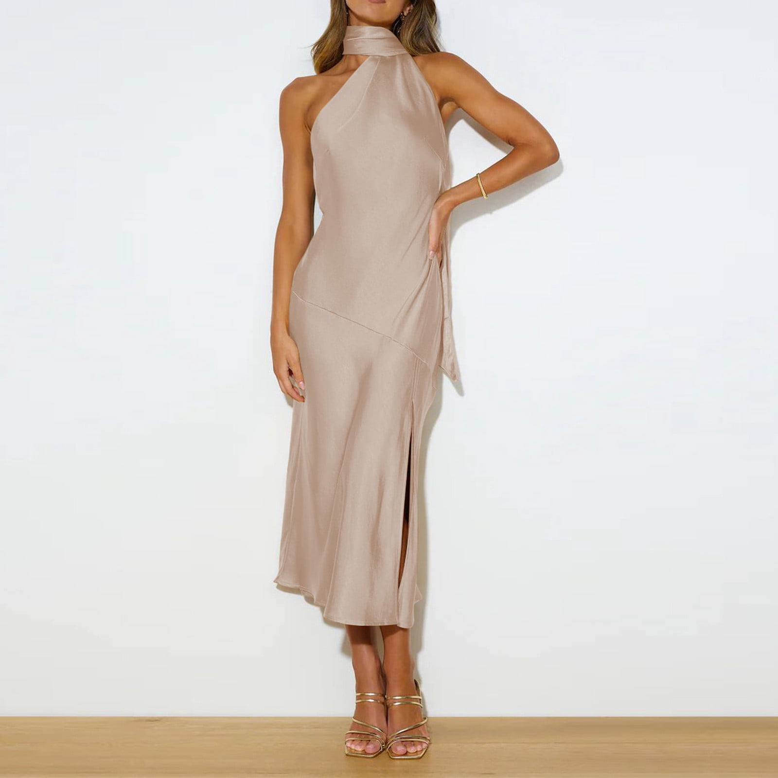 Women Ladies Sleeveless Elegant Stylish Satin Evening Dress Fashionable And Sophisticated  Dresses Wedding Gown Low Back And Gild Dress Dress Long Champagne Women  Evening Gowns for Wedding Evening - Walmart.com