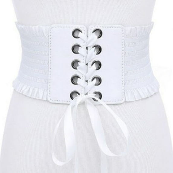 Women Ladies Soft PU Leather Wrap Around Tie Waistband Lace Up Eyelet Corset Belt Cinch Waist Wide Dress Belt