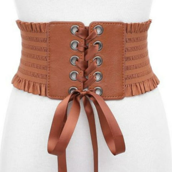 Women Ladies Soft PU Leather Wrap Around Tie Waistband Lace Up Eyelet Corset Belt Cinch Waist Wide Dress Belt
