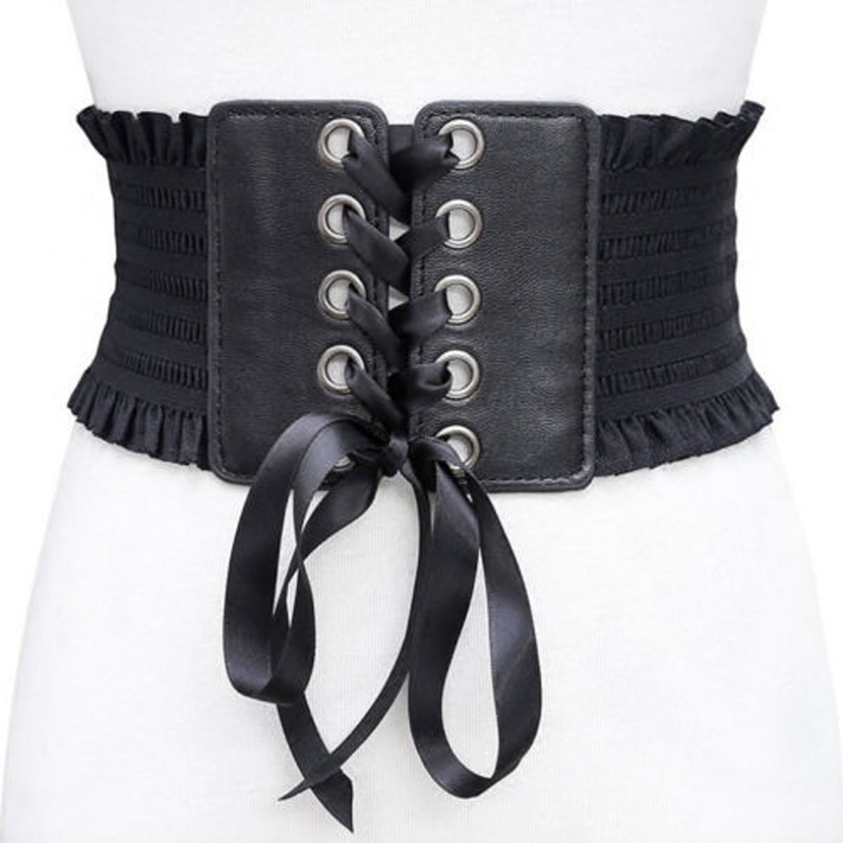 Women PU Leather Wide Waist Belt Ladies Dress Elastic Corset Belt