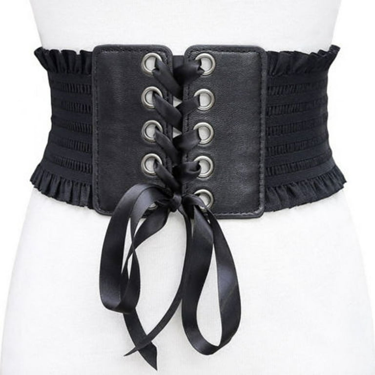 Women Ladies Soft PU Leather Wrap Around Tie Waistband Lace Up Eyelet Corset  Belt Cinch Waist Wide Dress Belt 