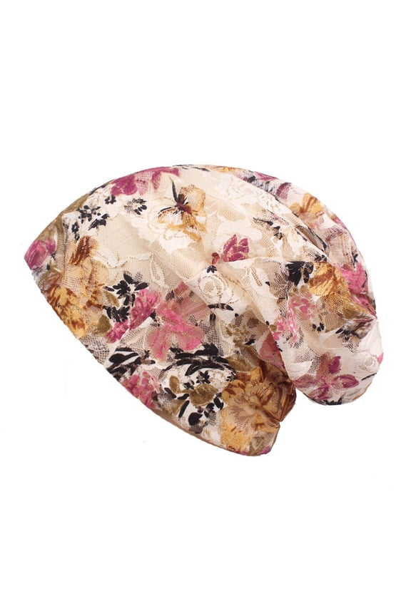 Women Ladies Summer Floral Lace Hats Elegant Beanie Caps Baggy Flower Thin Hat