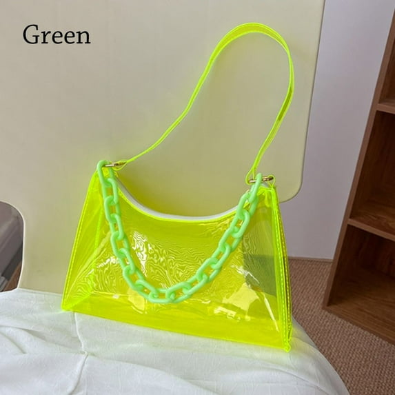 Women Ladies Summer PVC Clear Purse Shoulder Bag Jelly Bags Underarm Bags Handbags GREEN