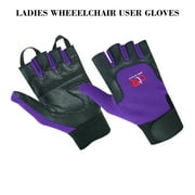 Women Ladies Wheelchair User Gloves Mobility Disability Fingerless Long Thumb Leather Palm Wheelchair Gloves Purple-XL