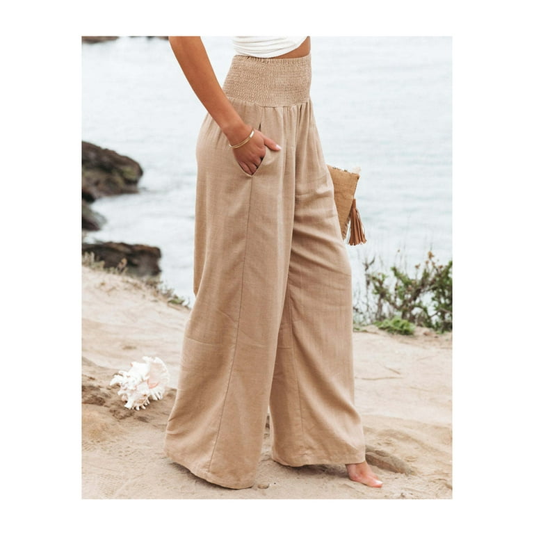 Women Ladies Wide Leg Trousers Loose Slacks Pants Loose Straight Leg Design  Suitable For Casual Beach Party Work M Khaki 