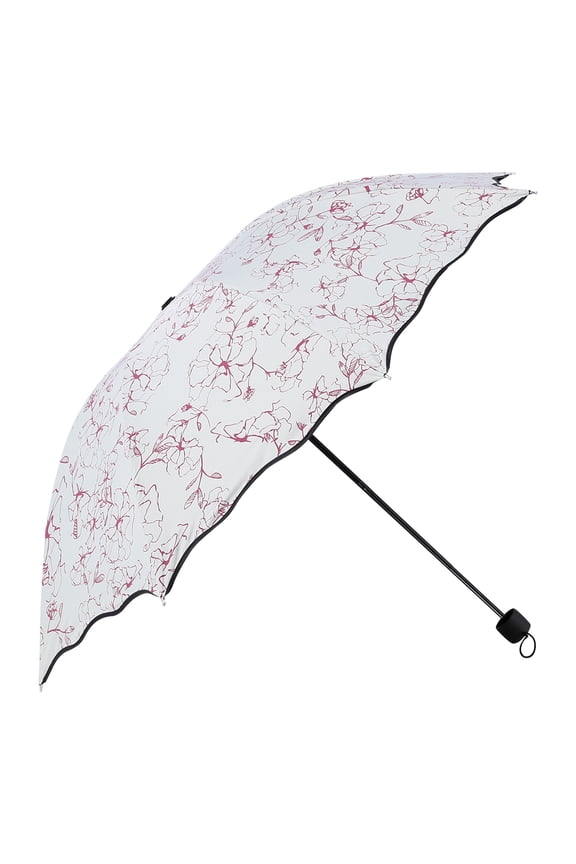 Women Lady 3 Folding Parasols Anti-UV Windproof Sun Rain Protection Umbrella(Red Pattern)