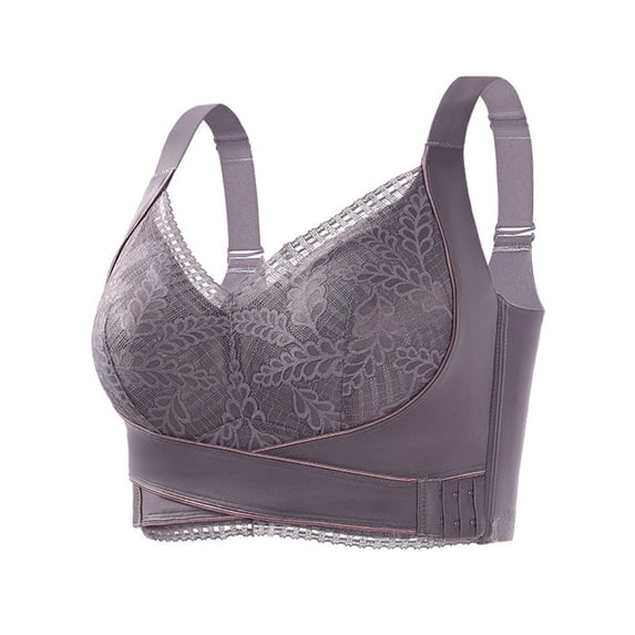 Women Lady Comfy Corset Bra Front Side Buckle Lace Slim Shape Wear Underbust Support Daily, 34, Grey