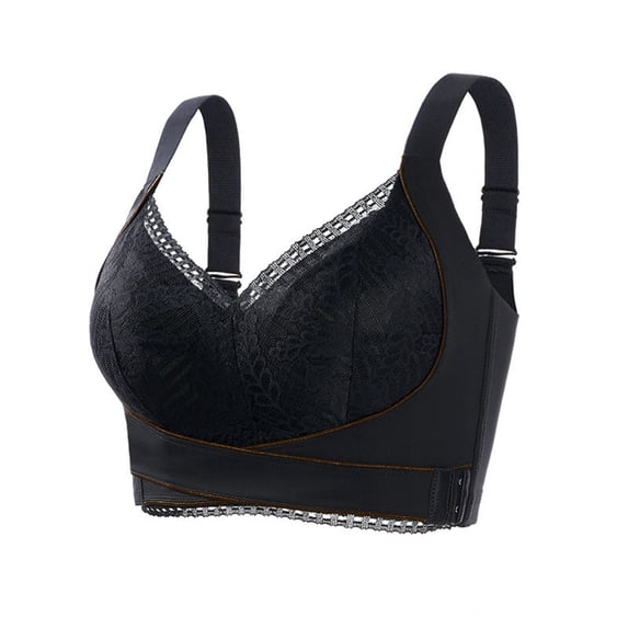 Women Lady Comfy Corset Bra Front Side Buckle Lace Slim Shape Wear Underbust Support Daily, 44, Black