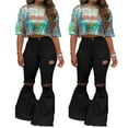thumbnail image 1 of Women Lady Fashion Hole Zipper Wide Leg Pants Boot Cut Pant Jeans Trousers, 1 of 5