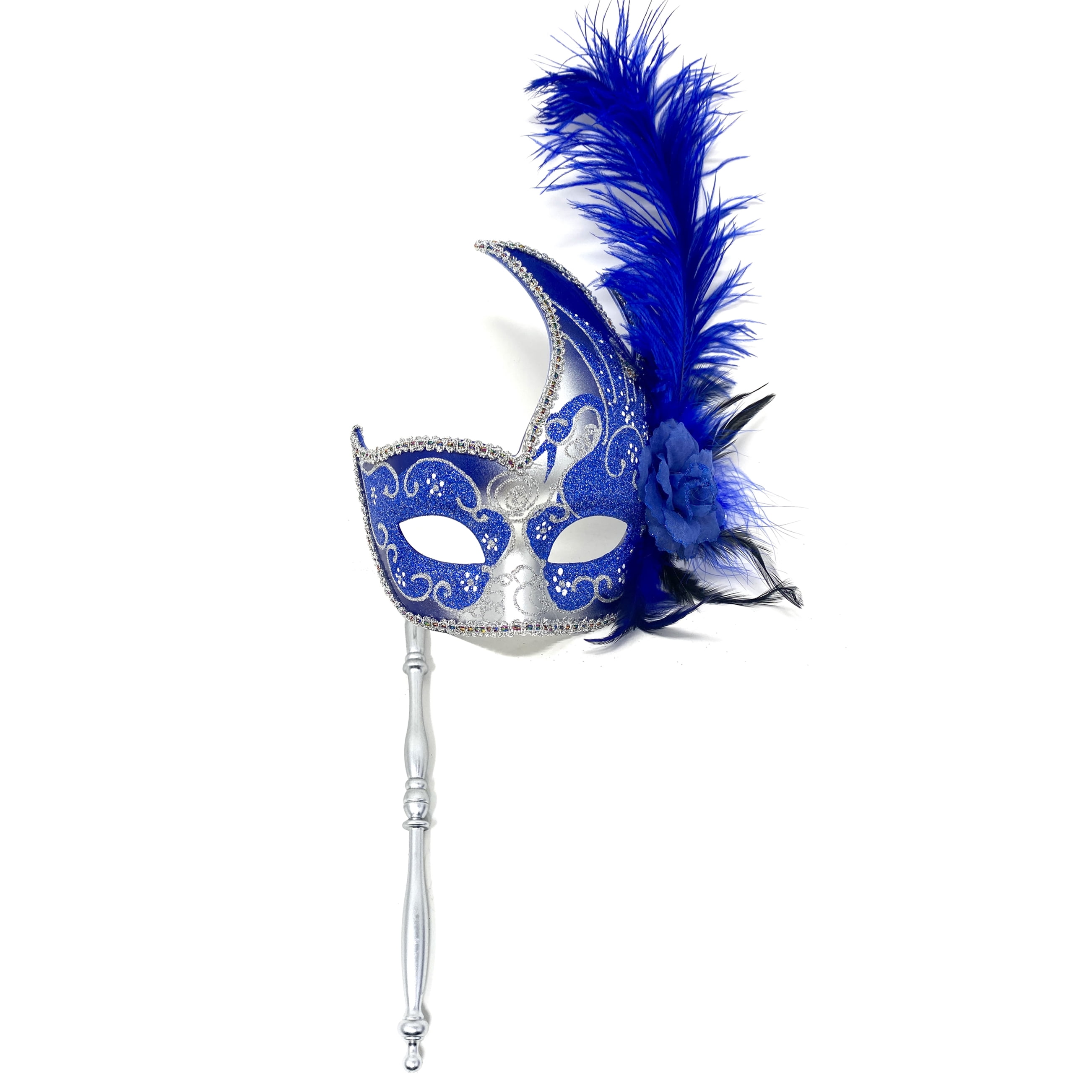 Women Lady Girls Costume Holding Stick Feather mask Masquerade