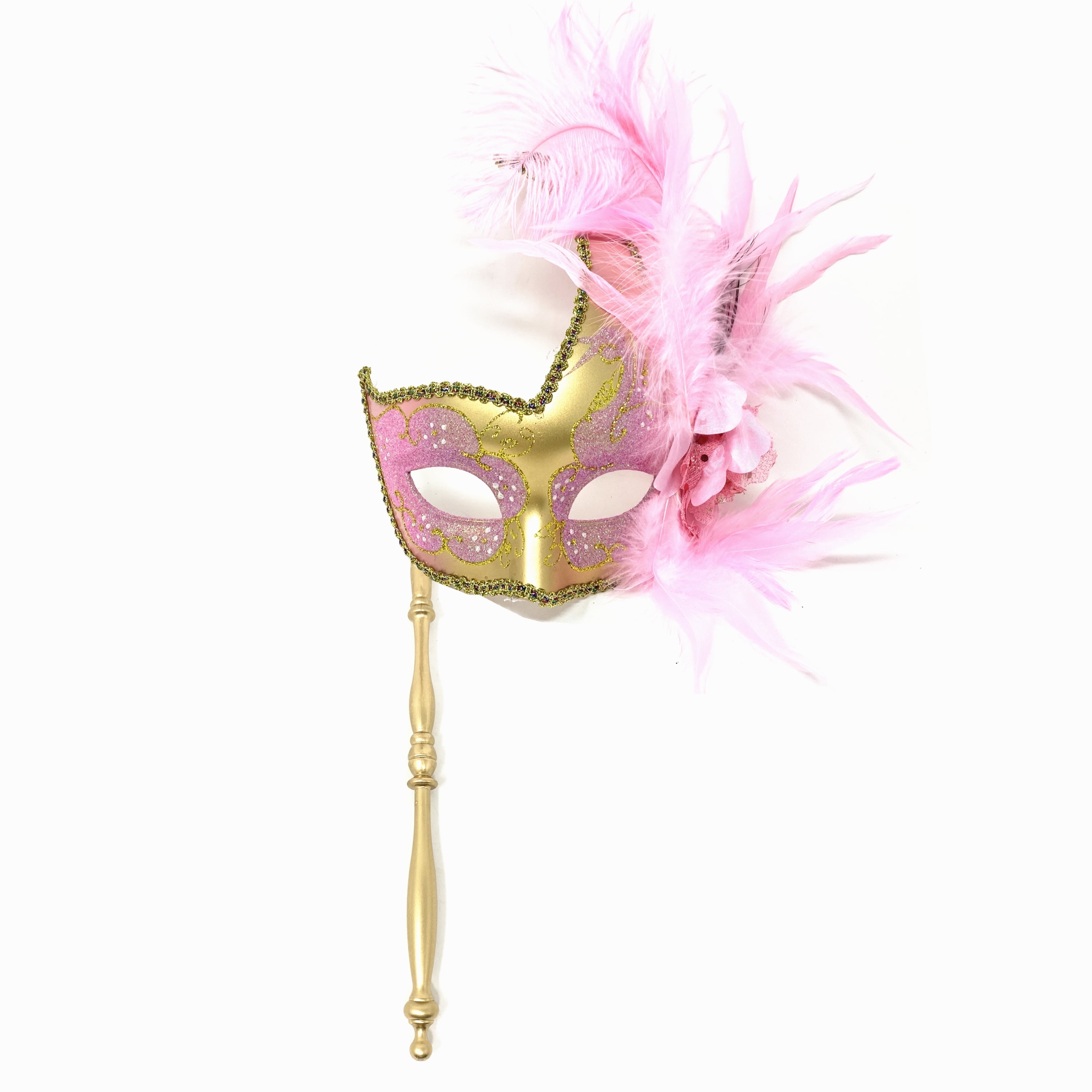 Women Lady Girls Costume Holding Stick Feather mask Masquerade