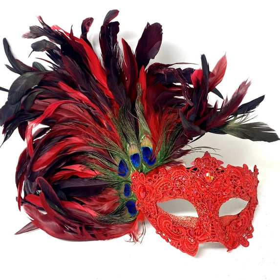 Women Lady Girls Costume Venetian Feather Mask Masquerade Mask Halloween Mardi Gras Cosplay Wedding Party