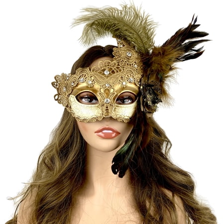 Women Lady Girls Costume Venetian mask Feather Masquerade Mask Halloween Mardi Gras Cosplay Wedding Party