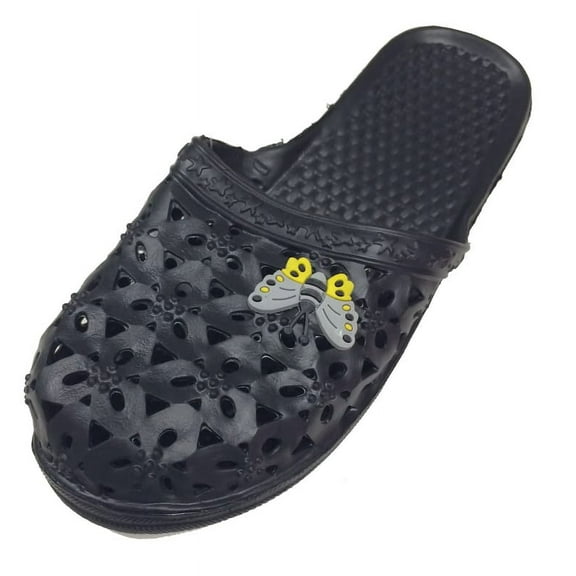 Shoe Shack Women’s Slip-On Shower Slippers, Flat Shoes Black, Size 8