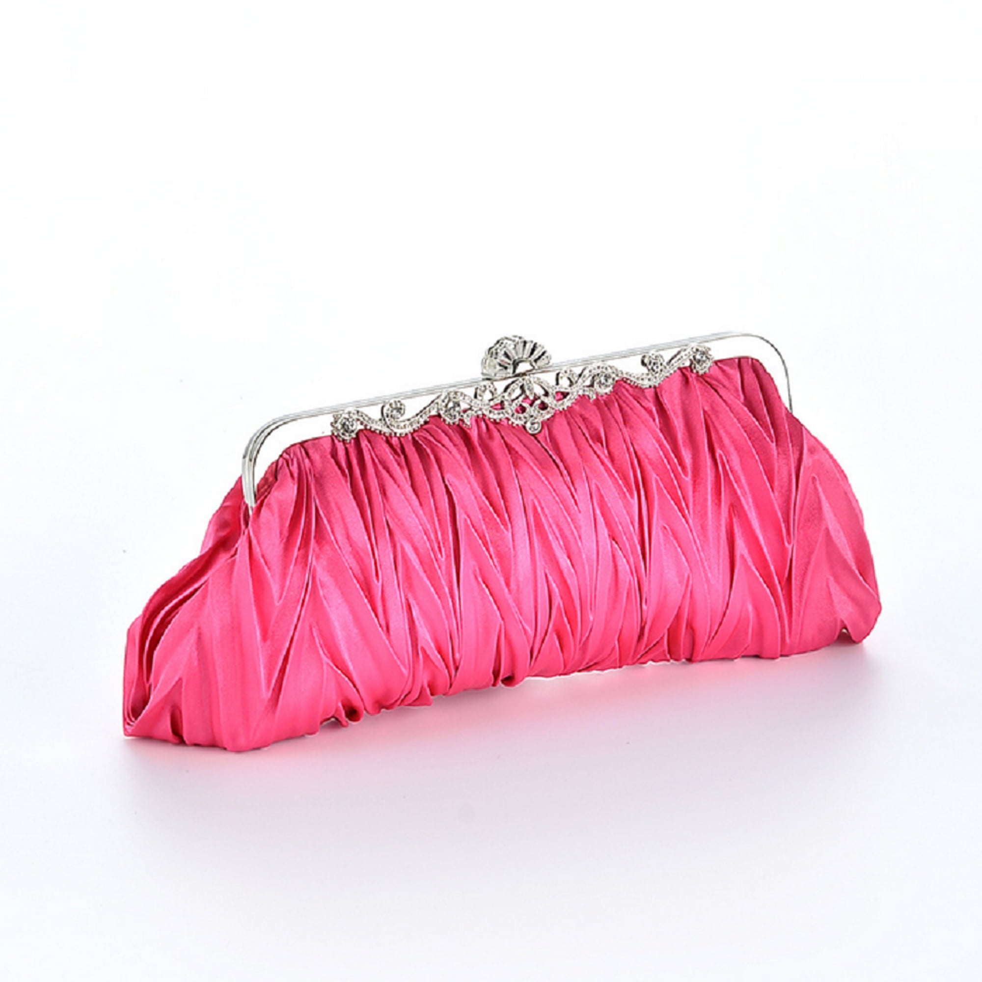 Women Lady Satin Crystal Bridal Handbag Clutch Party Wedding Purse