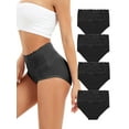 thumbnail image 1 of Women Lady Sexy Lace Hipster Underwear Cotton Briefs High Waisted Panties Stretch Briefs Underwear 4-Pack, 1 of 8