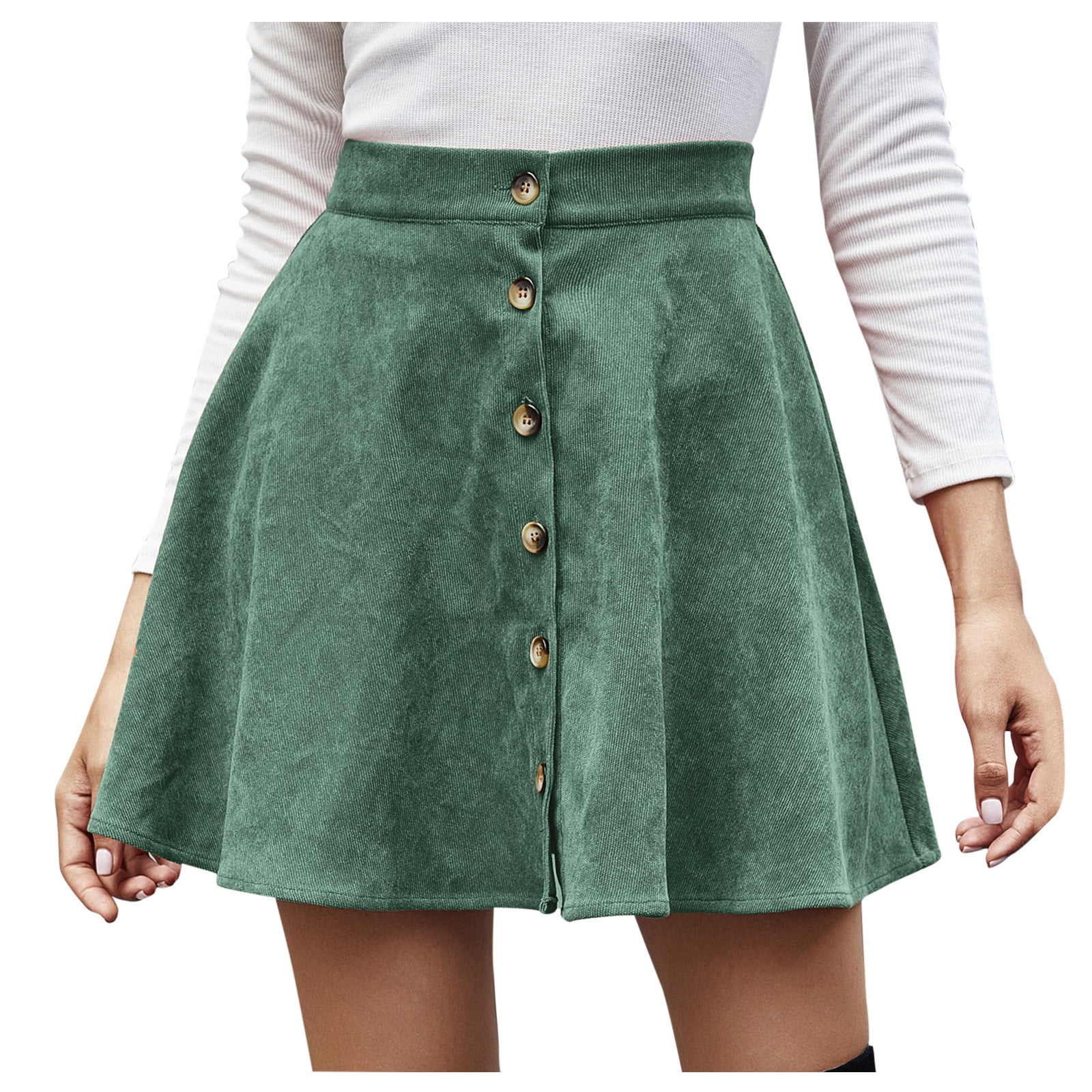 【U LAN】basic corduroy mini skirt Women Lady Solid Color High Waist Corduroy A-Line Skirt Mini